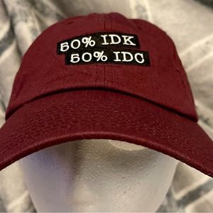 50% IDK 50% IDC Maroon Burgundy Red Cap Hat in EUC